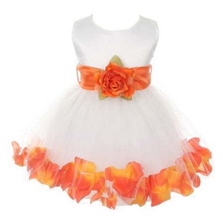 Baby Girls Ivory Orange Floral Petals Organza Sash Flower Girl Dress (Best Shoes To Wear On A Plane)