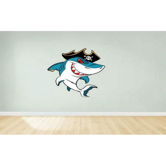 White Shark Pirate Royalty Cartoon Character Wall Art Sticker Vinyl Decals Girls Boys Children Baby Bedroom House School Wall Decor Removable Sticker Peel and Stick Size (20x10 inch)