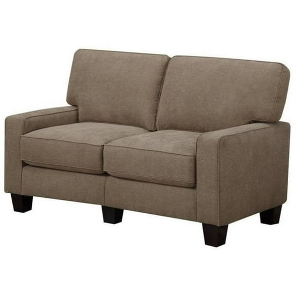 Pemberly Row Traditional Fabric Loveseat with 2 Pillows in Fawn Tan