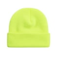 thumbnail image 2 of harmtty Warm Winter Hat Unisex Stretchy Knitted Solid Color Warm Soft Ear Protection High Elasticity Regular Fit Winter Fall Beanie Women Men Cap Fluorescent Yellow, 2 of 7