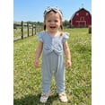 thumbnail image 5 of BemeyourBBs Newborn Baby Girl Spring Summer Fall Clothes Infant Baby Girl Waffled Romper One Piece Outfit Ruffled Flying Short Sleeve Front Bow Stripes Jumpsuit with Headband, 5 of 9