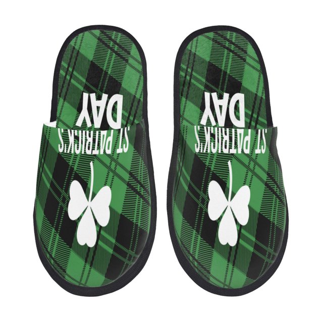 Balery St Patrick's day Pantuflas de Casa de Felpa Silenciosas con Diseño Estampado, Zapatillas Cómodas Antideslizantes de Algodón para Interior-Large