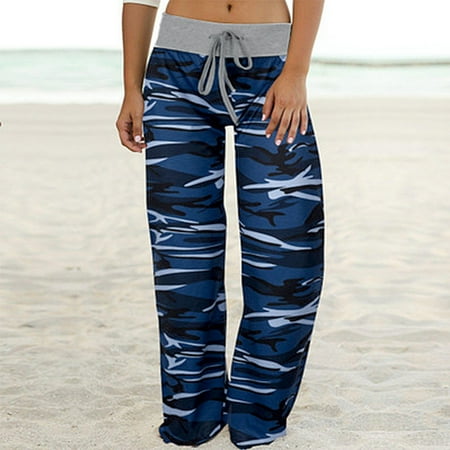 

ERTUTUYI Women s Casual Printed Comfy Pajama Pants Lounge Palazzo Yoga Pants Blue M