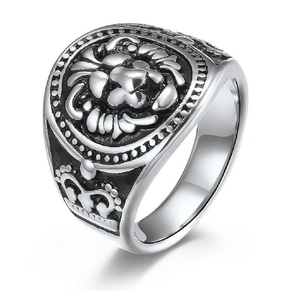 MayiaHey Lion Head Signet Ring, Norse Viking Lion Head Ring for Men, Punk Lion Head Ring Rock Lion Animal Jewelry, Gothic Lion Crown Ring Hip Hop Lion Crown Ring Roaring Lion Ring