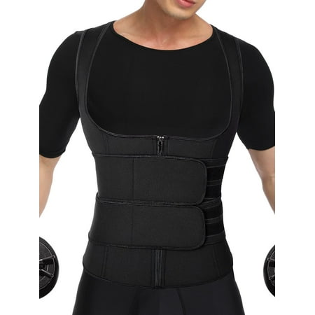 

Men Neoprene Sauna Zipper Underbust Waist Trainer for Tummy Control Sweat Vest Workout Body Shaper with 2 Belts