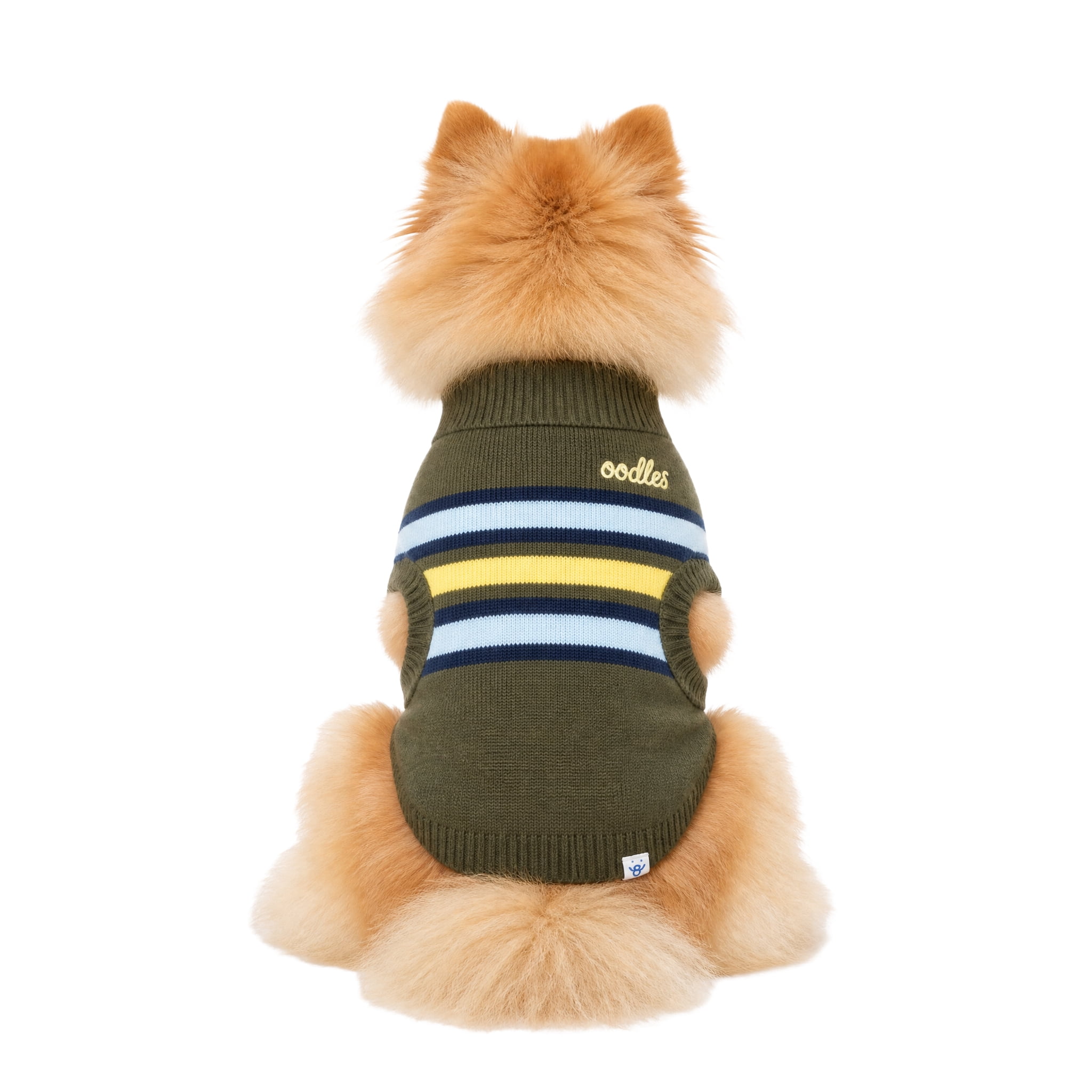Oodles Striped Fall Turtle Neck Dog Sweater, Green Small