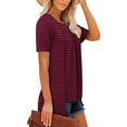 thumbnail image 5 of Womens Fake Fake Two-Piece Tops Boat Neck Blouse Short Sleeve T-Shirts Striped Top Front Pleated Layered T Shirt 2025 Trendy Casual Tees Ladies Chic Summer Top, 5 of 7
