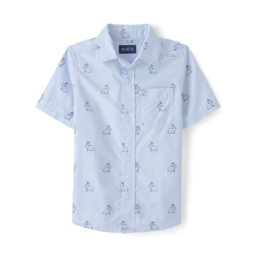 The Children's Place Boys Short Sleeve Printed Poplin Button Up Shirt, Sizes XS-XXL