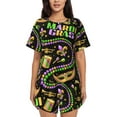 thumbnail image 1 of Balery Mardi Gras3 Conjunto de Pijama para Mujer con Estampado, Dos Piezas de Manga Corta y Shorts, Ropa de Dormir Suave con Cuello Redondo y Bolsillos-3X-Large, 1 of 6