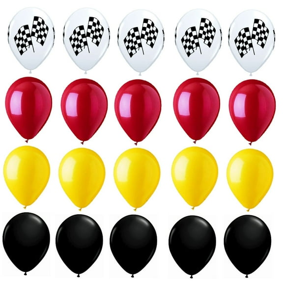 DalvayDelights 11" Multi-color Blaze Monster Truck Race Car Racing Chekered Flags Red Yellow Black Latex Balloons Set 20 Count