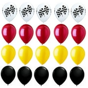 DalvayDelights 11" Multi-color Blaze Monster Truck Race Car Racing Chekered Flags Red Yellow Black Latex Balloons Set 20 Count