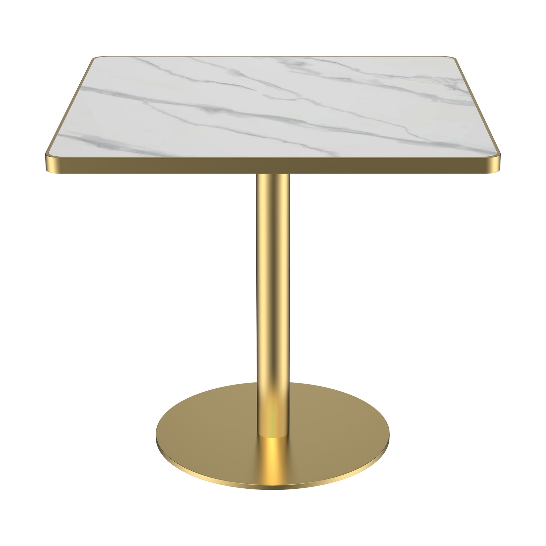 Noble House 31.5" Square Dining Table with Faux Marble Top, Luxury Tulip Table with Stainless Steel Legs, White & Gold