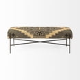 thumbnail image 2 of Rectangular Metal/Antiqued-Nickel Toned Base W/ Upholstered Tan Pattered Seat Accent Bench, 2 of 3