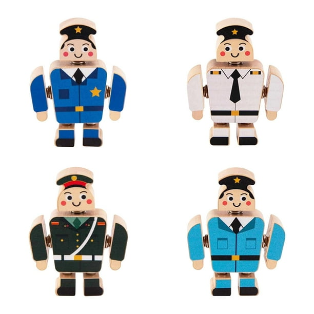 4 minifiguras de personas, juguetes de motricidad fina para niños y niñas, bloques de construcción de madera a presión Estilo C