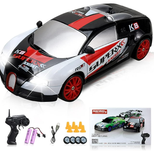 AIGIA 1:24 Scale Remote Control Car RC Drift Car 2.4GHz 4WD 15KM/H High Speed Two Batteries and Extra Tires Toys