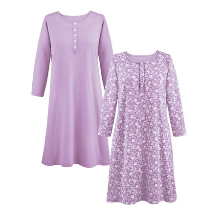 

Collections Etc Women s Button-Front Henley Nightgowns - Set of 2 Lilac XX-Large