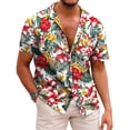 thumbnail image 2 of Camisa hawaiana de manga corta para hombre, corte holgado, estampado floral, camisa hawaiana con botones para playa y crucero tropical, 2 of 6