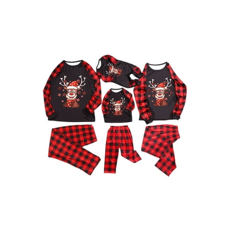 

Matching Family Christmas Pajamas Cartoon Tops Plaid Pants Xmas Sleepwear