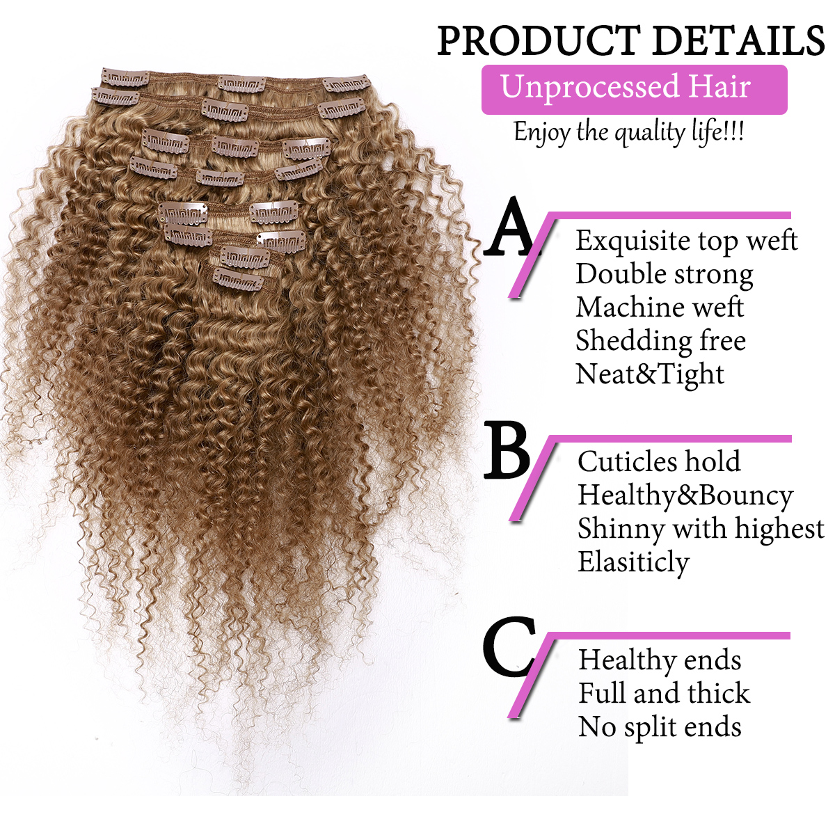 SEGO Kinky Curly Clip in Hair Extensions Real Human Hair for Women Thick Brazilian Hair Natural Black