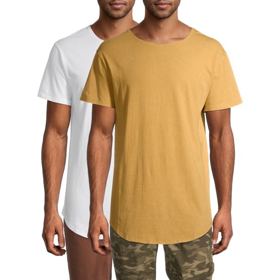 No Boundaries Men's Elongated T-Shirt with Short Sleeves, 2-Pack