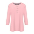 thumbnail image 2 of Sweet Home Farm 3/4 Sleeve T Shirts for Women Fashion Button Up Length Solid Color Shirt Top T Shirts for Women Pink, 2 of 5