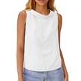 thumbnail image 2 of Women's Sleeveless Tank Tops Round Neck Cotton Linen Cute Summer Shirts White XL, 2 of 4