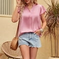 thumbnail image 7 of Hfyihgf Women's Short Sleeve Satin Blouses Dressy Casual Loose V-Neck Silk Shirts Summer Elegant Ruffle Sleeve Tunic Tops(Pink,S), 7 of 7