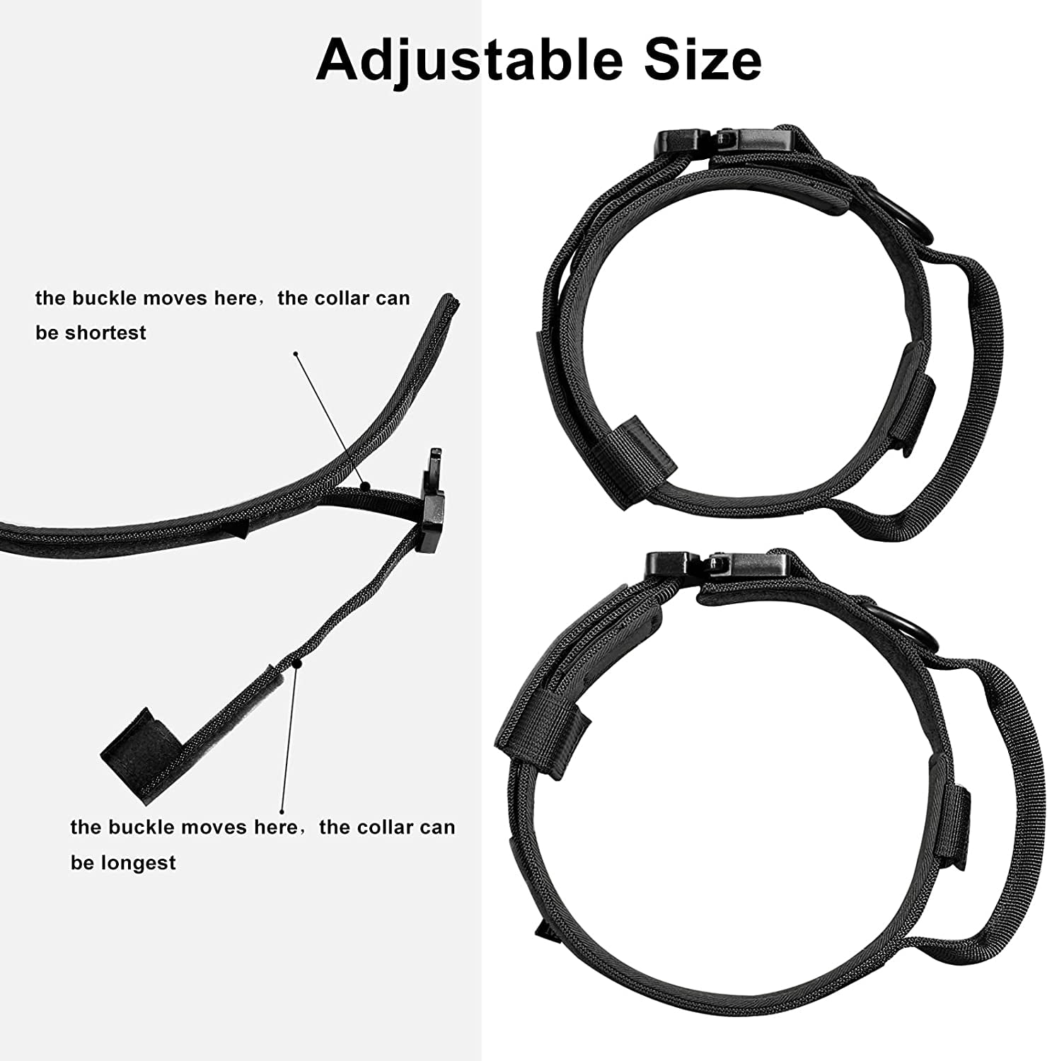 Tactical Dog Collar, Adjustable Military Training Nylon Dog Collar with Control Handle and Heavy Metal Buckle for Medium and Large Dogs, with Patches and Airtags Case