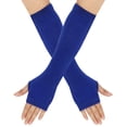 thumbnail image 2 of BYHONG Carnival Women Autumn and Winter Solid Color Multicolor Wool Long Striped Knit Half Finger Gloves Gloves Women Blue One Size, 2 of 4