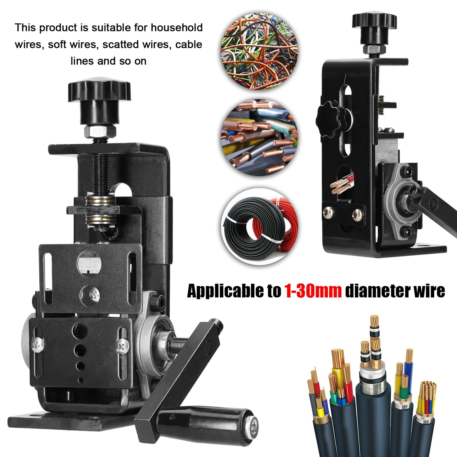 Household Wire Stripper Manual Wire Stripping Tool Scrap Copper Cable Peeling Machine with Hand Crank use with Electric Drill ,Easy to Operate