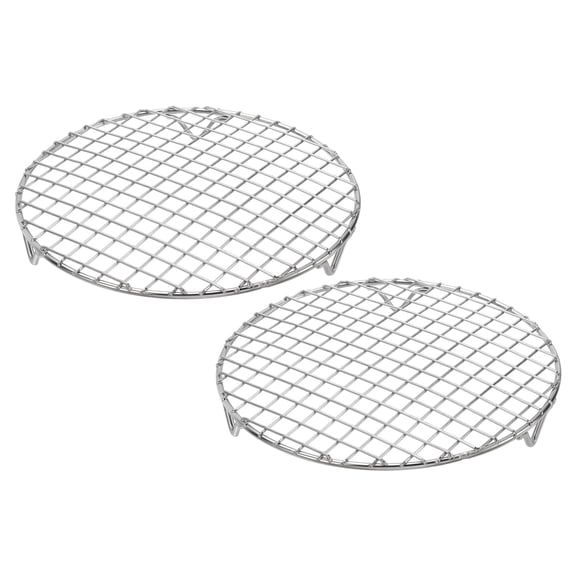 Uxcell 2 Pcs Round Cooking Rack with Legs, Dia 8.3 Inch 304 Stainless Steel Barbecue Grill for Cooking Baking Barbecue Air Fryer Racks, Silver