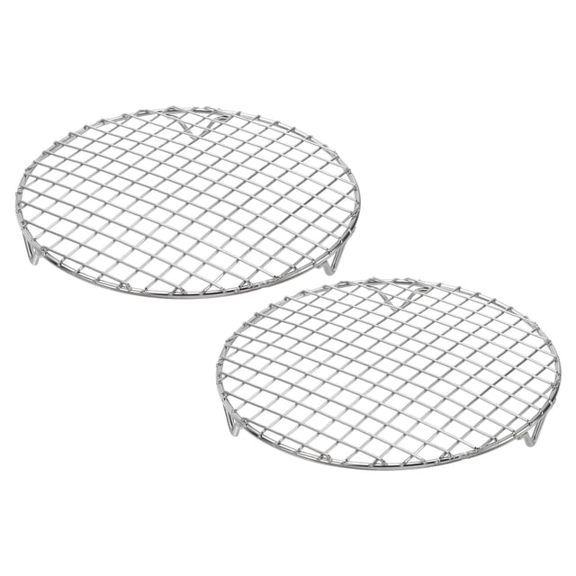 Uxcell 2 Pcs Rejilla de Cocción Redonda con Patas, Diámetro 8.3 Pulgadas Parrilla de Acero Inoxidable 304 para Cocción, Horneado, Barbacoa, Rejillas para Freidora de Aire, Plata