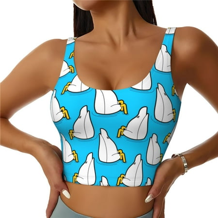 Adobk Duck Dives Print Sports Bras for Women Longline Workout Crop Tank Tops Padded with Built in Shelf Padded Sports Bra-Medium