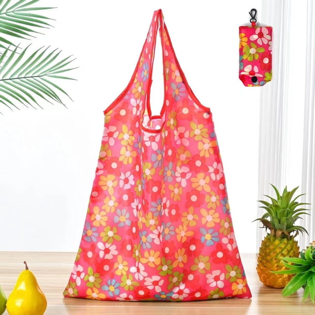 Bolsa de compras plegable, bolsa de compras portátil creativa, bolsa de compras de poliéster con impresión para supermercado