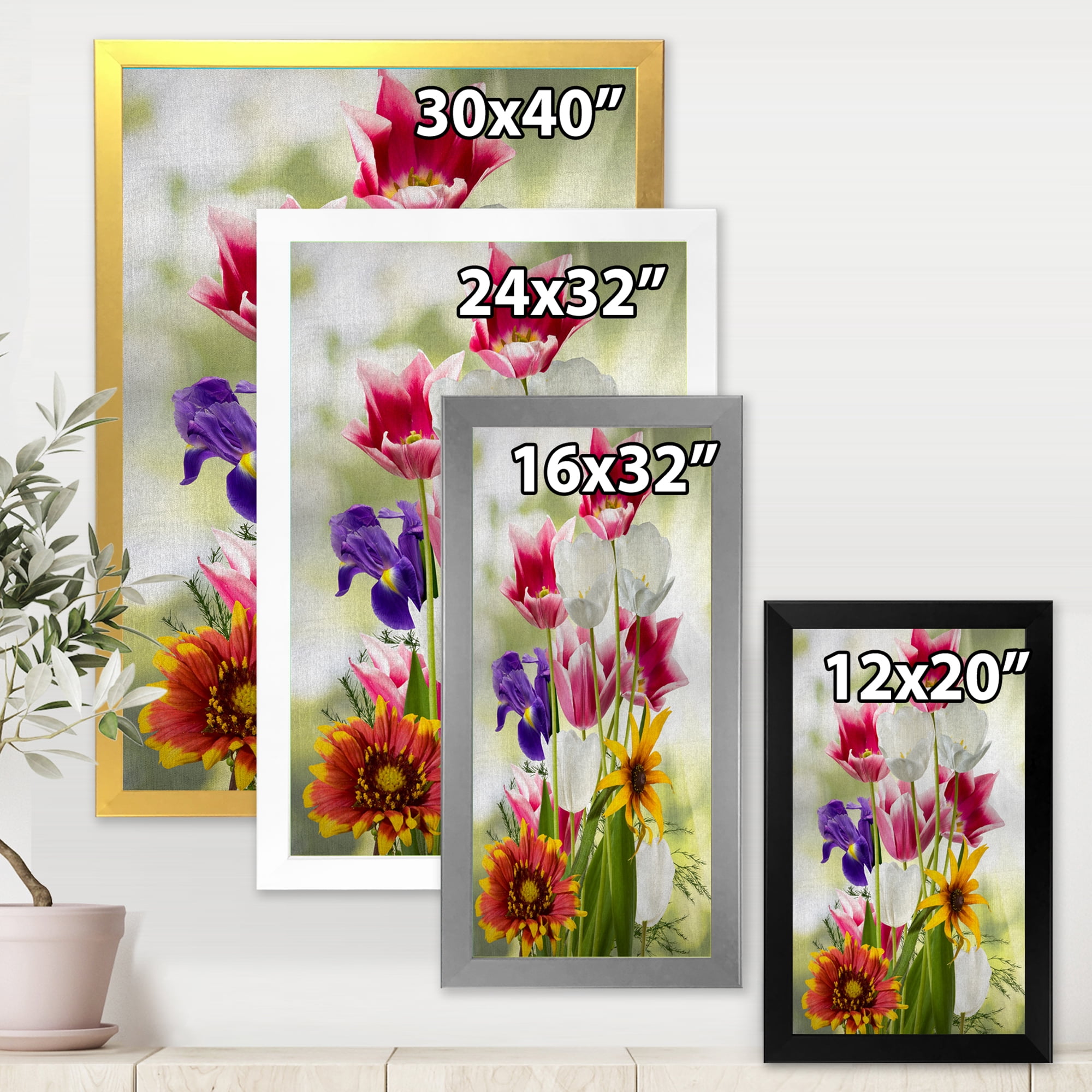 Designart 'Vibrant Purple Red and Yellow Wildflowers' Traditional Framed Art Print