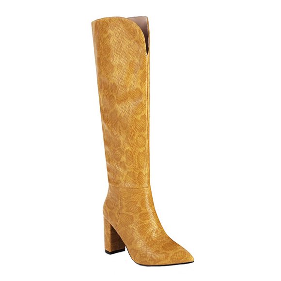 jovati Fashion Large Size Boots Women Long Tube Snake Print Boots Low Heeled Pointed Shoes Boots Knight Boots