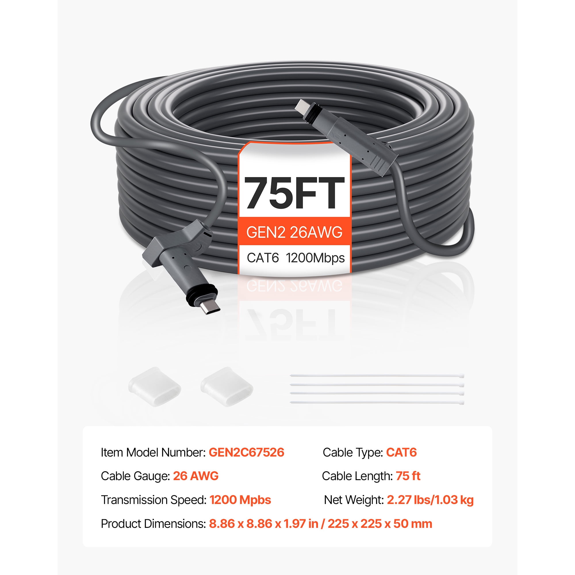 KFFKFF 75 FT Starlink Gen 2 Extension Cable, 26 AWG Copper Core, Durable and Flexible Cable for Rectangular Satellite V2, Ideal for RVs, Backyards, or Camping Applications