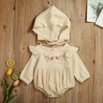 thumbnail image 5 of Children Clothes Breathable Cotton Linen Ruffled Sleeve Infant Romper Baby Flower Embroidery Jumpsuit Set with Solid Color Hat, 5 of 5