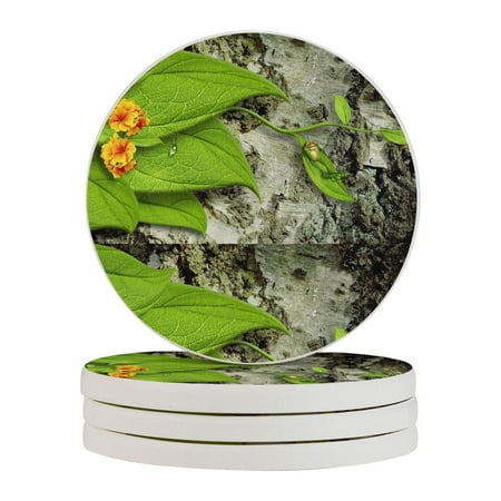 

Circular Drink Coasters Set Frog-On-A-Leaf- Beautiful Home Decor Diatomite Heat-Resistant Diatomite Protect Table Countertop