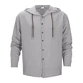 thumbnail image 2 of Camisa de lino con botones y capucha para hombre: manga larga, lengüetas para remangar, botones de madera, ropa de playa/casual, tallas S-XXXL, 2 of 8