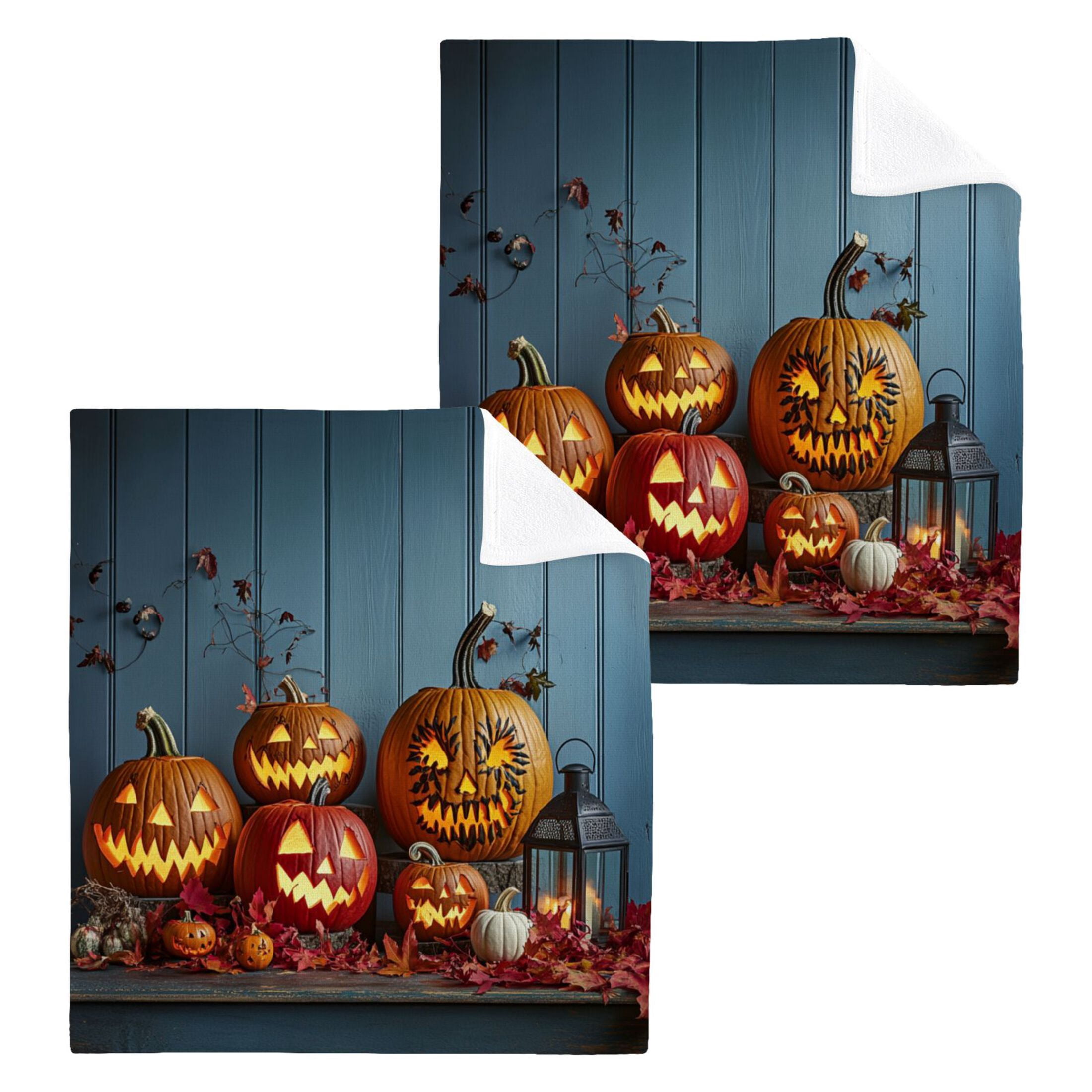 Wobogo Pumpkins with Different Face Square Cotton Towel Set of 6 Soft and Skin-friendly with Good Absorbency 12×12in