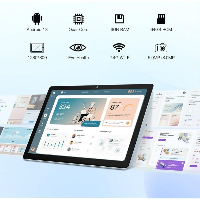 AEEZO 10 inch Tablet Android 13 Tablets, Quad-Core Tablet PC, 6GB RAM, 64GB ROM, 128GB Expand, 5000mAh, 1280x800 HD Touch Screen, 5MP+8MP, Wifi, Dual AEEZO 10 inch Tablet Android 13 Tablets, Quad-Core Tablet PC, 6GB RAM, 64GB ROM, 128GB Expand, 5000mAh, 1280x800 HD Touch Screen, 5MP+8MP, Wifi, Dual