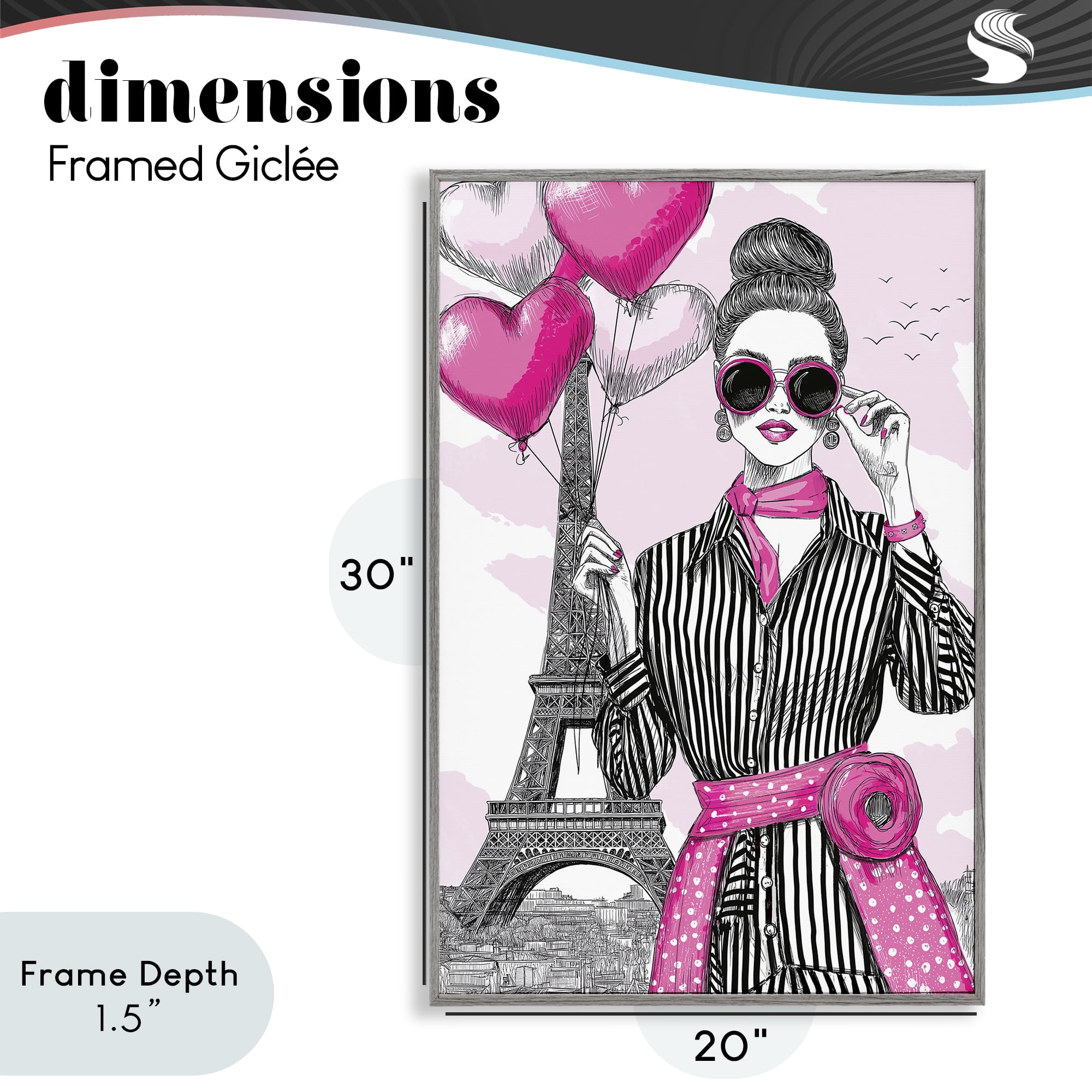 Stupell Industries Parisian Chic Woman with Balloons Gray Framed Giclee Art, design by Jess Stempel
