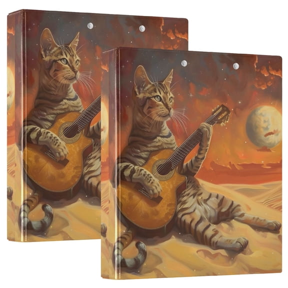 Cat Playing Guitar Hardcover 3 Ring Binder 1.5” Round Rings Binder Organizer Letter Size Paper Pockets School Office Supplies