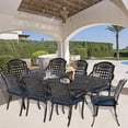 thumbnail image 7 of 9-Piece Patio Cast Aluminum Dining Set, 8 Person Outdoor Dining Furniture Set, includes 84" Oval Table and 8 Cushioned Chairs with Umbrella Hole for Patio Deck Garden, Navy Blue, 7 of 7