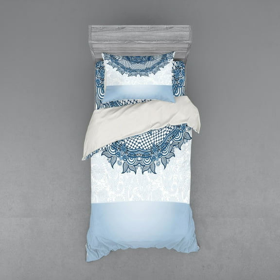 Ambesonne Vintage Bedding Set 3 Pcs, Lace Details, Twin XL, Slate Blue Seafoam