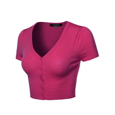 Pink Shrug - FashionOutfit Women's Basic Solid V-Neck Bolero Shrug Cropped Cardigan