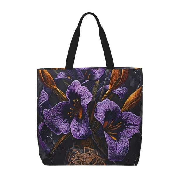 Easygdp Ornate Purple Floral Vase Bolsa Tote para Mujer, Bolso de Hombro para Trabajo, Playa, Viajes, Compras y Supermercado