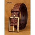 thumbnail image 2 of Catelles Men's Thickened Belt, Vintage Design, Made of High-quality Cowhide with Brass Buckle, Comes in A Gift Box. Suitable for Both Business and Casual Wear&Waist size 46inch, width 1.5inch (3.8cm), 2 of 8
