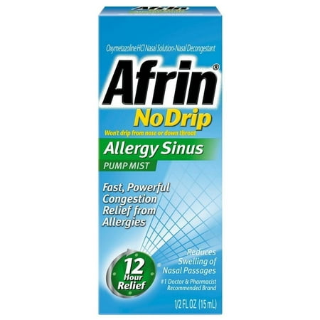 Afrin No Drip Allergy Sinus Pump Mist, Nasal Spray 1/2 oz (Pack of